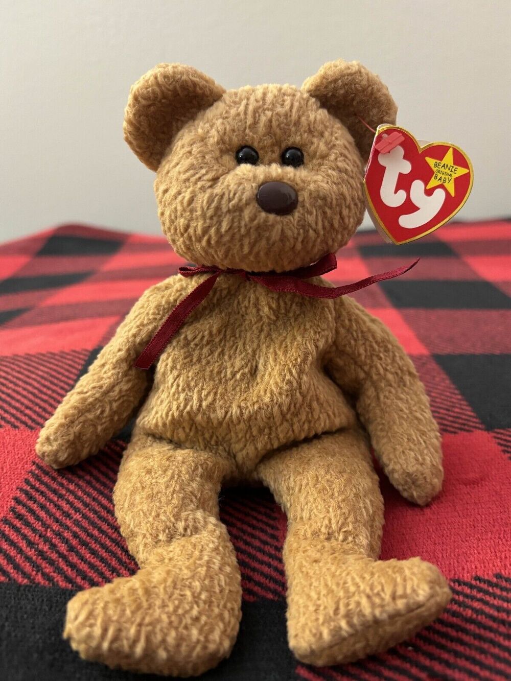1993 Ty Curly the Bear 5th Gen Hang Tag 4052 Beanie Baby 8.5" Brown Plush Toy